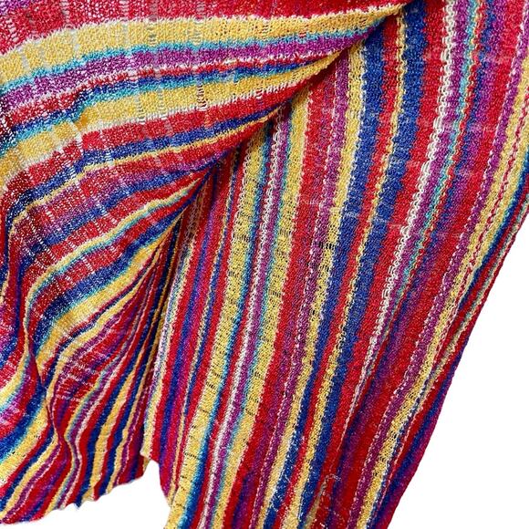 Vintage 80’s French Rags Hand Loomed Rayon Rainbow Striped Faux Wrap Midi Skirt - Picture 3 of 12